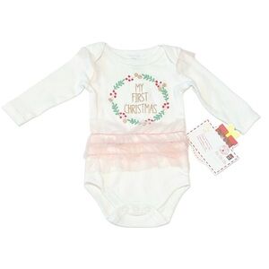 (NWT) “My First Christmas” White & Pink Long Sleeve Bodysuit | Baby Girl 0-3M